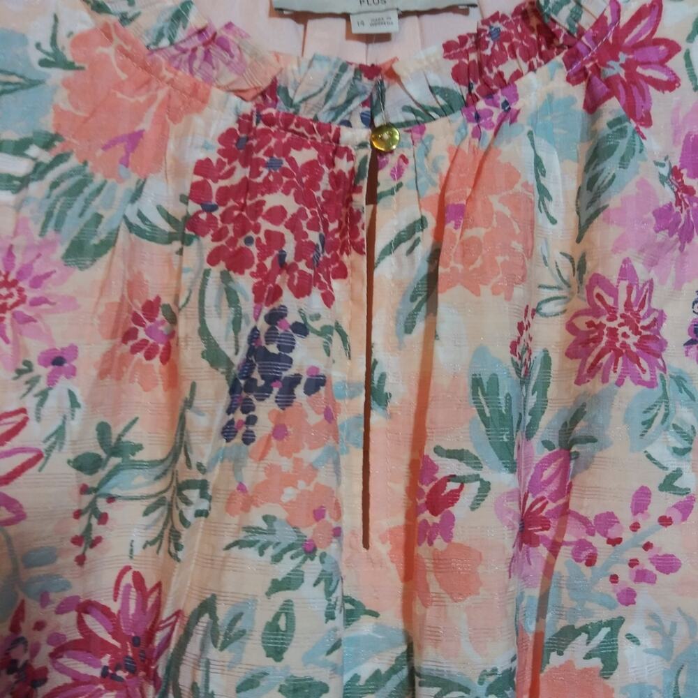LOFT Plus Floral Ruffle Flounce Dress Pink Champagne Size 14 - Picture 5 of 10